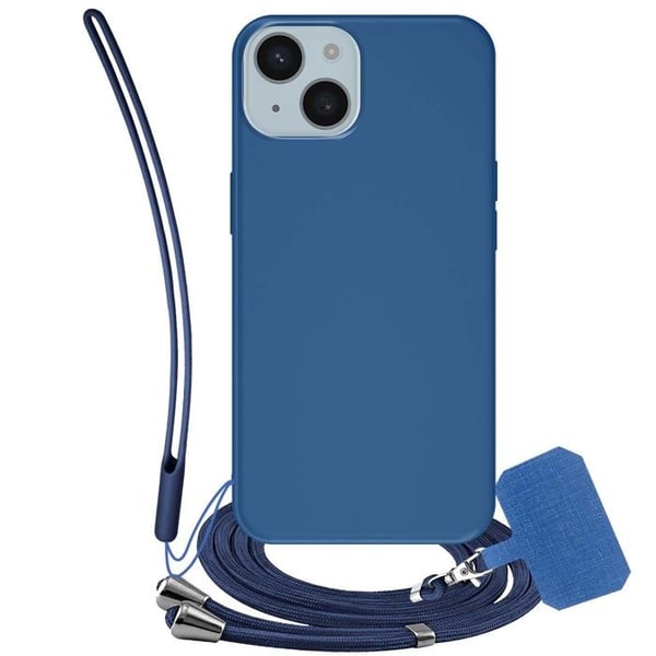 Siliconfodral för iPhone 15 Plus med nackband och handledsrem Jaym Blå