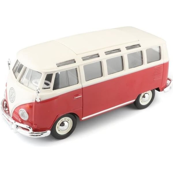 Miniatyrbil - MAISTO - Volkswagen T1 Combi Samba M31956 - Metall - Röd i skala 1/25