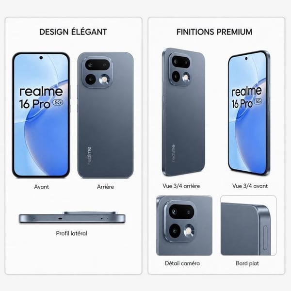 Älypuhelin Realme 16 Pro 5G 8Go+256Go Harmaa 200MP 6500mAh IP69 AMOLED 144Hz
