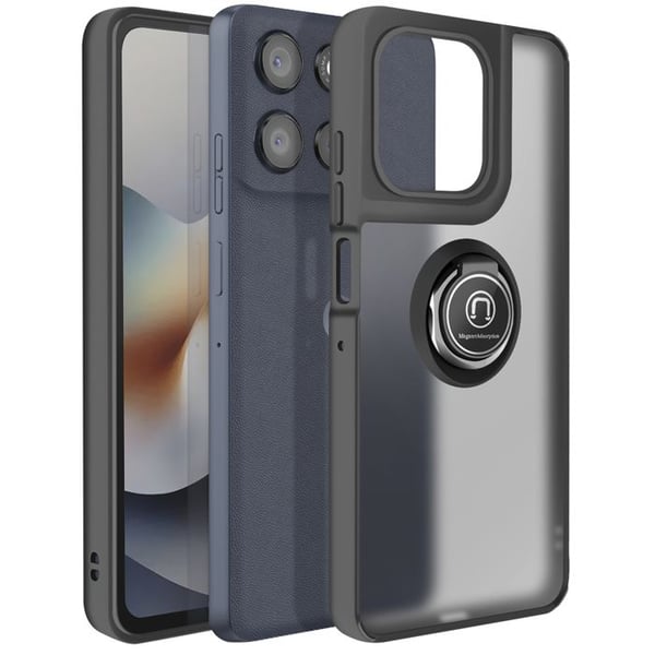 Skyddsskal - AVIZAR - Moto G56 - Frostad Yta - Roternade Magnetring - Svart