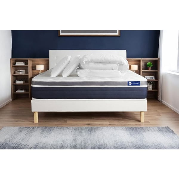 Komplett sängpaket 180x200 cm - Madrass + Sängbotten Vit (i kit) + 2 kuddar + Täcke - Actimemo Co