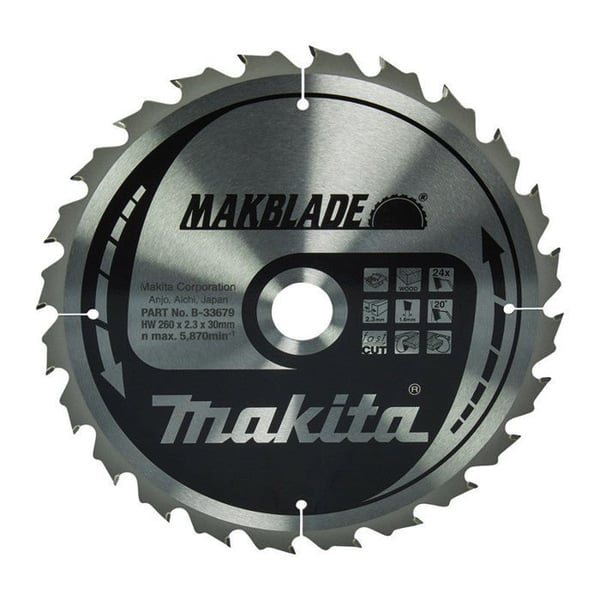 Sahanterä - MAKITA - 260x30x24Z - Karkaistu - 24 hammasta - Moottorisahoille ja kulmasahoille