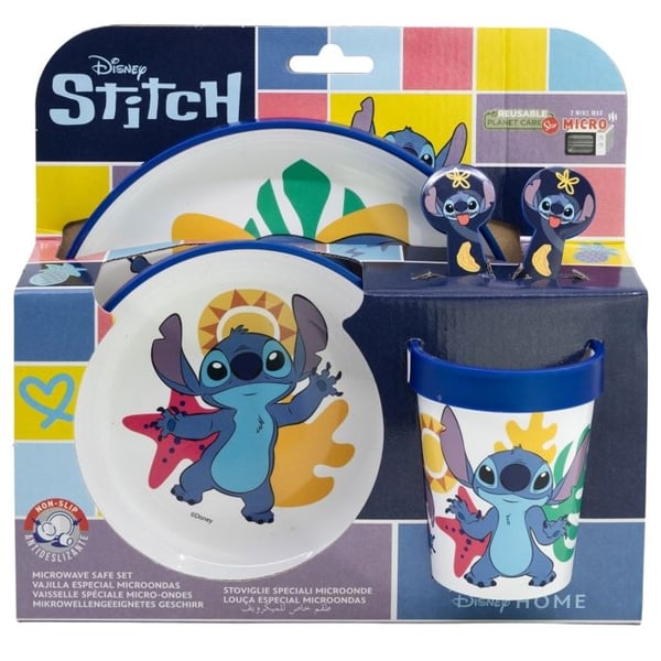 Mikrovågsugn köksutrustning Non Disney Stitchslip 5 st. (tallrik, skål, mugg, gaffel, tesked)