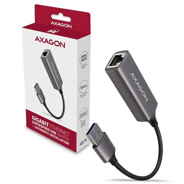 Ethernet-adapter - AXAGON - ADE-TR - USB 3.1 Type A - Titangrå - 10/100/1000 Mbps