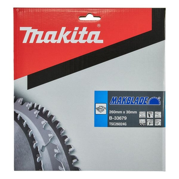Sahanterä - MAKITA - 260x30x24Z - Karkaistu - 24 hammasta - Moottorisahoille ja kulmasahoille