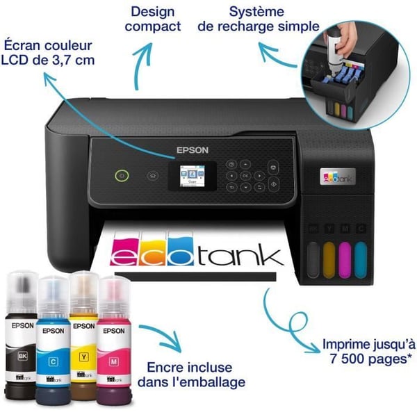 A4 multifunktionsprinter - EPSON - Ecotank ET-2870 - Wi-Fi - Blækbeholdere - 3 års blæk inkluderet