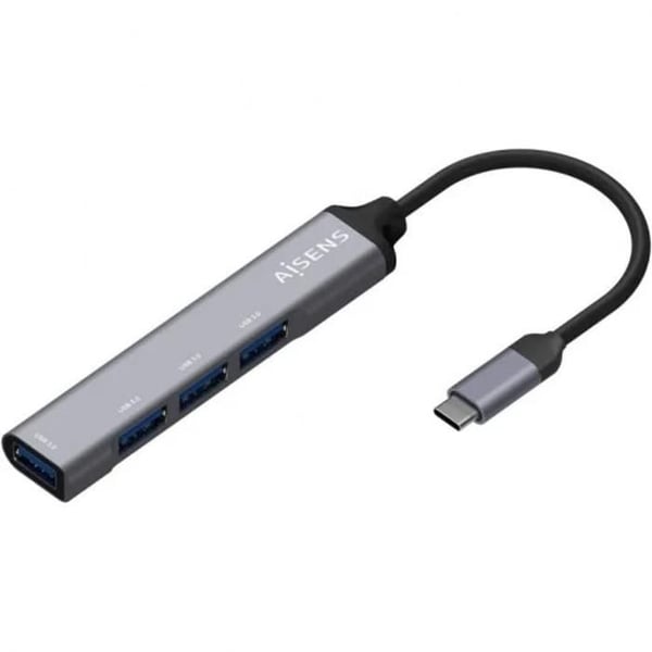 USB-hubbadapter - Aisens - 4 USB 3.0-portar - Ultratunn - Typ C - Grå