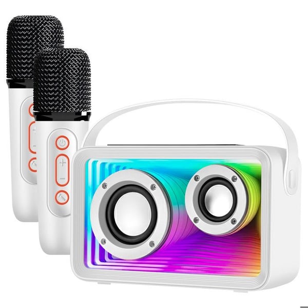 Bluetooth karaoke-högtalare för barn med 2 mikrofoner och vita RGB LED-lampor