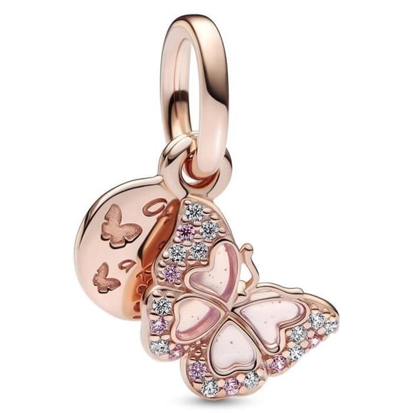 Halsband med hänge - Pandora - 782555C01 - 14 karat roséguld - Transparent rosa emalj - Kristall