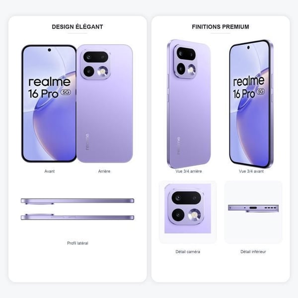 Älypuhelin Realme 16 Pro 5G 8Go+512Go Violet Orchid 200MP 6500mAh IP69 AMOLED 144Hz