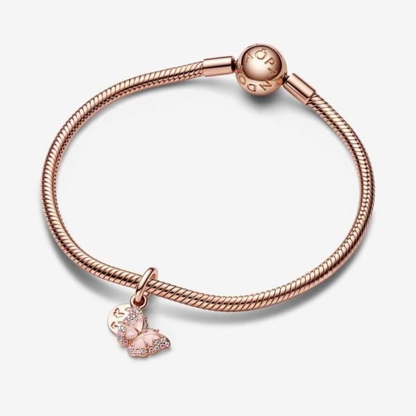 Halsband med hänge - Pandora - 782555C01 - 14 karat roséguld - Transparent rosa emalj - Kristall
