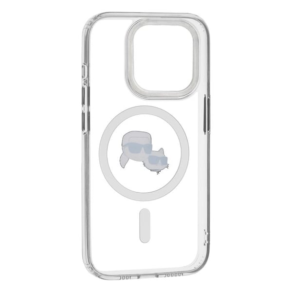 Coque för iPhone 15 Pro - Karl Lagerfeld IML MagSafe (KLHMP15LHLHLSKCH) - Huvud Karl&Choupette i Vitt Metall