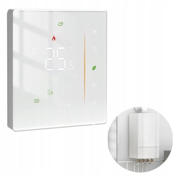 Termostat WiFi - Tuya - Programmerbar - Värme Vatten/Gas - LCD Pekskärm - Vit