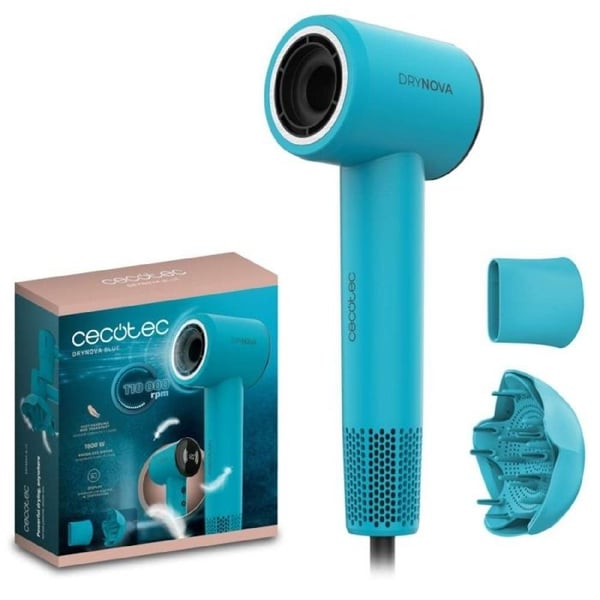 Cecotec Sammanpressad och Lätt Hårfön DryNova Blue Wave. 1600W, 110000RPM, Borstlös Motor, Diffusor och Koncentrator, Generator