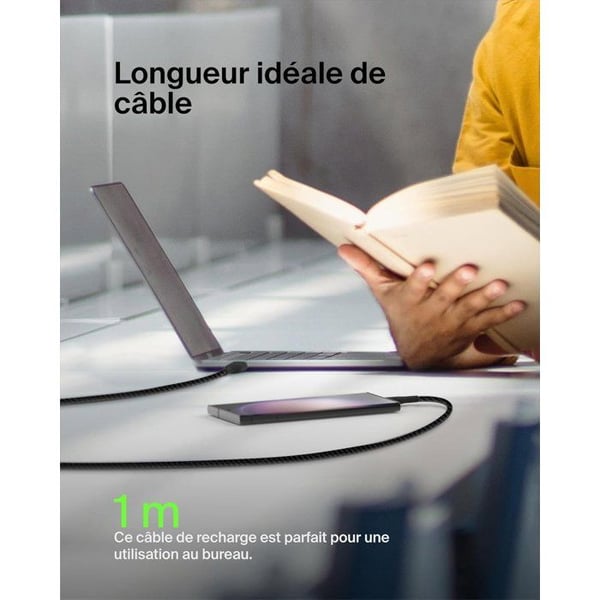 Flettet kabel - BELKIN - USB-C til USB-A - 1 m - Sort
