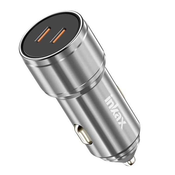 Laddare Cigarette-tändare 60W 2x USB-C Snabbladdning Metall Design Inkax Silver