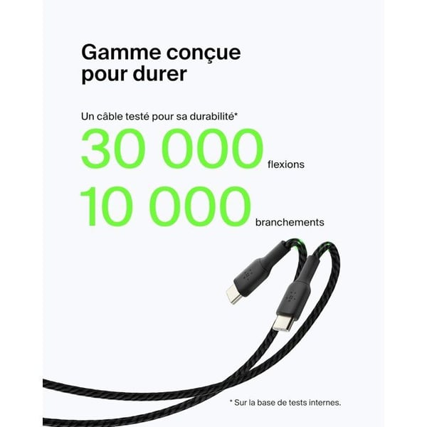 Flettet kabel - BELKIN - USB-C til USB-A - 1 m - Sort