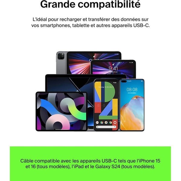 Flettet kabel - BELKIN - USB-C til USB-A - 1 m - Sort