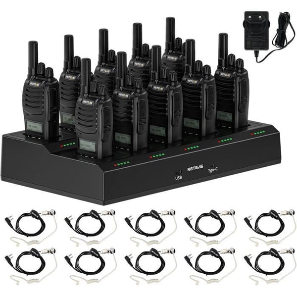 Retevis H777D Walkie Talkie Professionell, Lång Räckvidd Walkie-Talkie, LCD-skärm, Knapp, för Säkerhet och Hotell (10-pack)