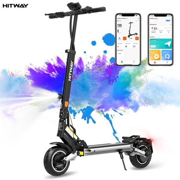 HITWAY Elektrisk Scooter Sort&Grå Sammenfoldelig 8,5" - Maksimal Effekt 1200W - Batteri 15,6AH med LCD-skærm - APP - Ultra Bærbar