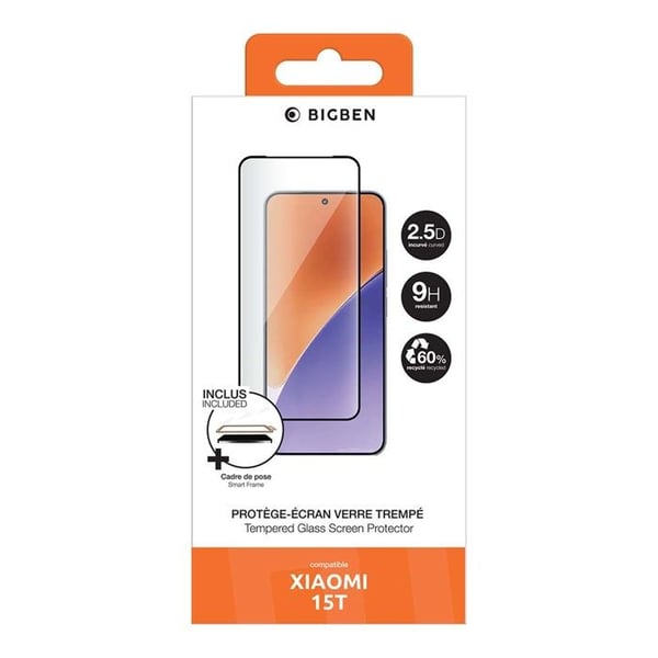 Skärmskydd i härdat glas - BIGBEN - Xiaomi 15T Pro - 9H - 60% återvunnet glas - SmartFrame