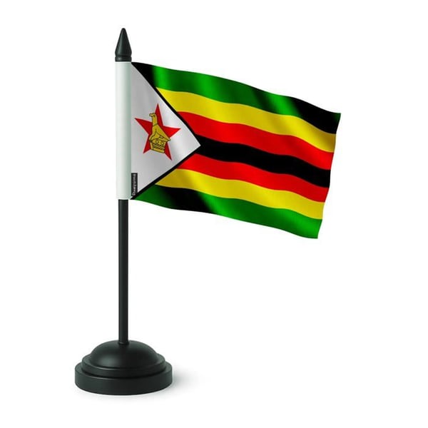 Zimbabwes Bordflagga – 14 x 21 cm – Polyester – Svart Plastbas – Pixelforma