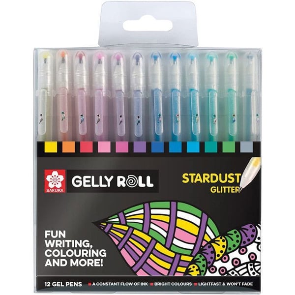 Glittrande gelpennor - Sakura - Gelly Roll Stardust Glitter - Set med 12 - Fin gelbläck - Glittrande