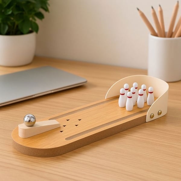 Mini Bowling Spel i Trä - SHOP-STORY - BOWLINGO - 28,5 cm - För Barn och Vuxna - Inomhus