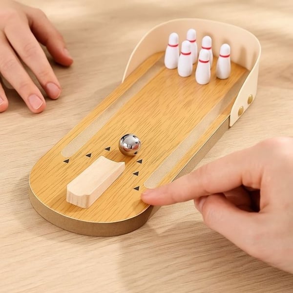 Mini Bowling Spel i Trä - SHOP-STORY - BOWLINGO - 28,5 cm - För Barn och Vuxna - Inomhus