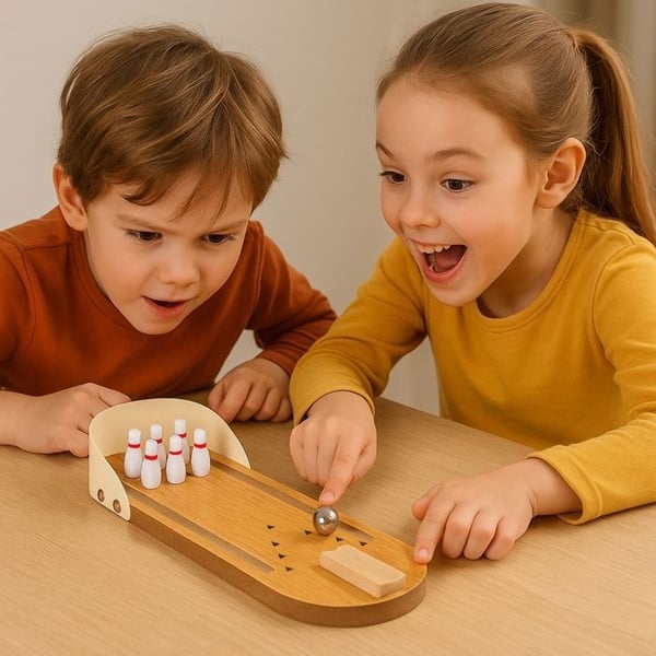 Mini Bowling Spel i Trä - SHOP-STORY - BOWLINGO - 28,5 cm - För Barn och Vuxna - Inomhus
