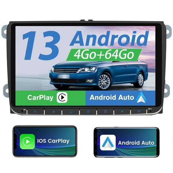 AWESAFE 4G Autoradio Android 13 4Go+64Go för Golf 5 6 VW Passat Polo Seat Skoda 9'' skärm Carplay Android Auto WiFi