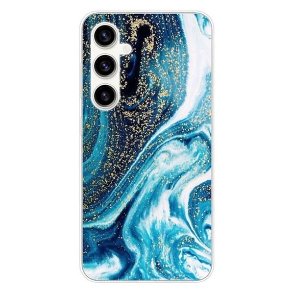 Tryckt silikonfodral som är kompatibelt med Samsung Galaxy S23 FE Marble Blue Glitter