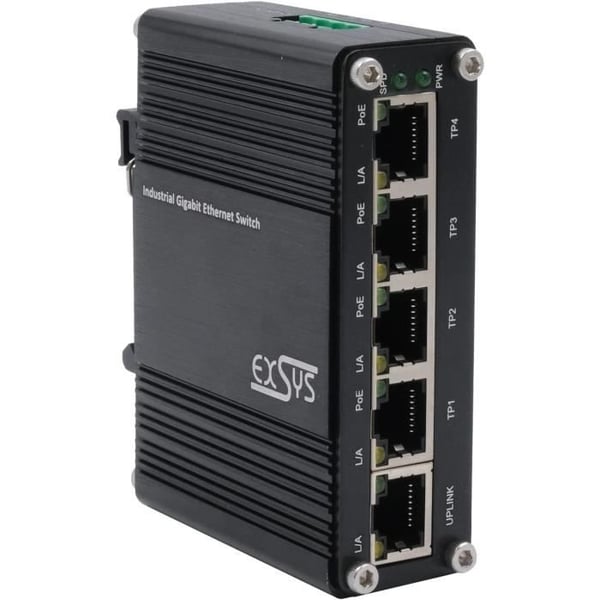 Gigabit PoE industriell switch - EXSYS - EX-62020PoE - 5 portar - Metallhölje - Temperatur -40°C till 80°C
