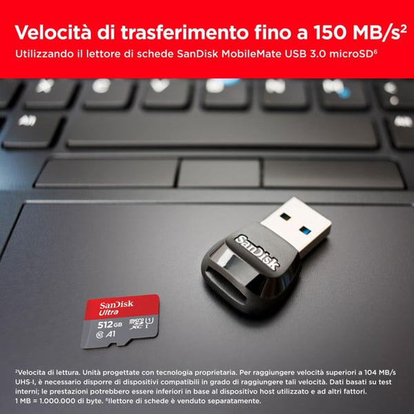 SanDisk microSDXC Ultra 512GB (A1/UHS-I/Cl.10/150MB/s) + Adapter Mobil MicroSDXC-kort 512 GB A1 Applikationsprestanda