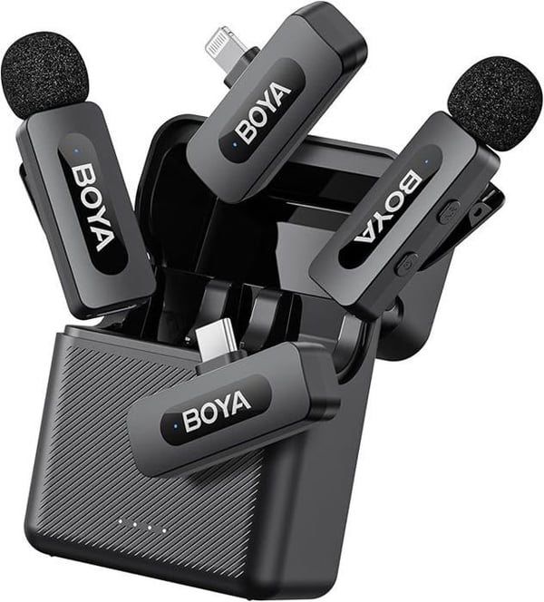 BOYA by-V3 Combo Mini Mikrofonilähetin Ilman Kaapeleita USB-C/Lightning Portilla (2TX+2RX)