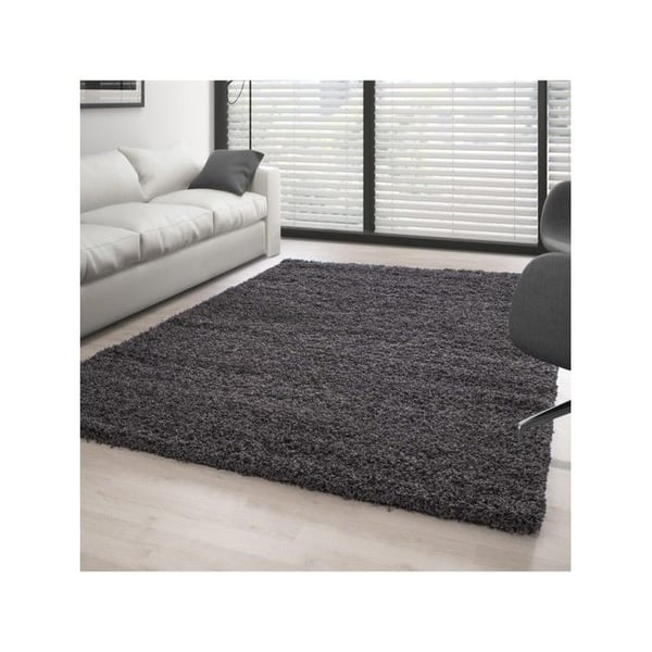 Mjuk och fluffig shaggy matta 30 mm för vardagsrum och sovrum (Dimension: 120 cm rund - Färg: Grå)