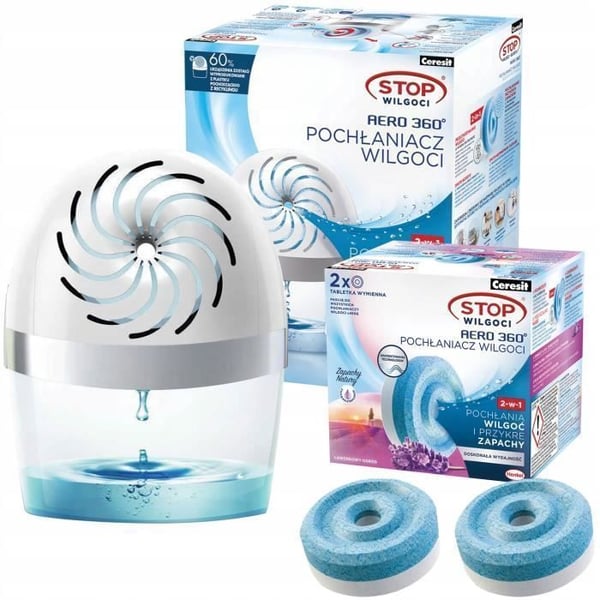 Fuktabsorber - Ceresit - Aero 360 - Kit med 1 enhet och 2 lavendel påfyllningar