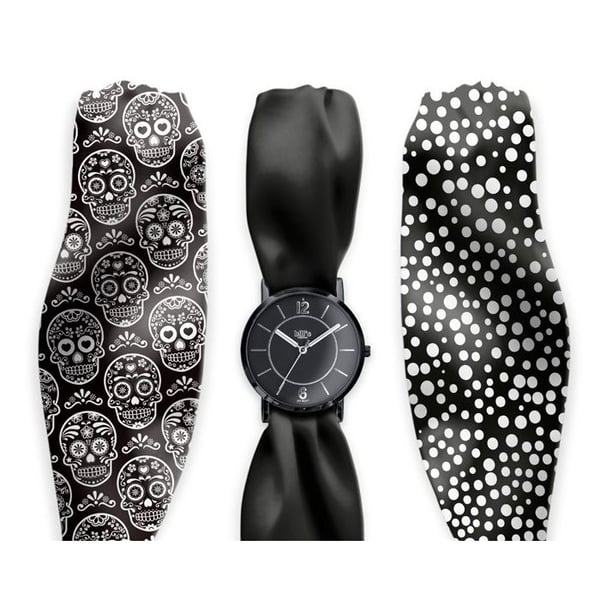 Bill's klockor - Montre Trend med satin scarf armband Calavera
