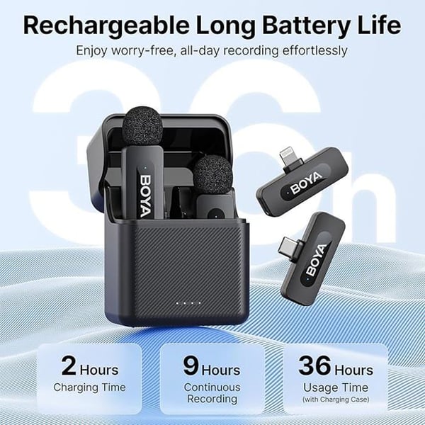 BOYA by-V3 Combo Mini Mikrofonilähetin Ilman Kaapeleita USB-C/Lightning Portilla (2TX+2RX)