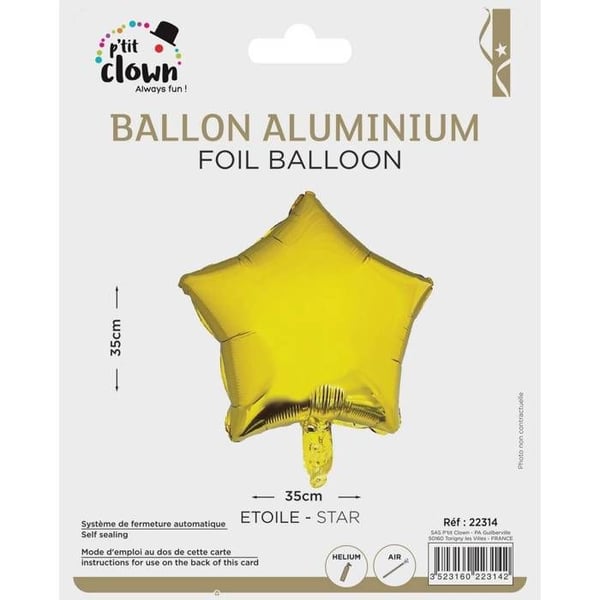 Dekorativ ballong - LILLA CLOWN - Stjärna - Aluminium - Guld - Gul