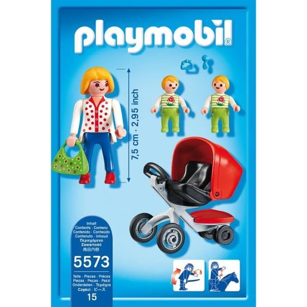 PLAYMOBIL 5573 Mamma med tvillingar och barnvagn, City Life, från 4 år och uppåt