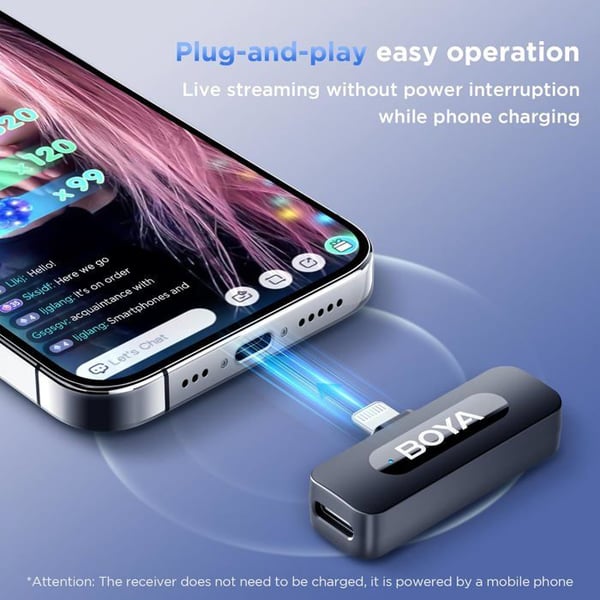 BOYA by-V3 Combo Mini Mikrofonilähetin Ilman Kaapeleita USB-C/Lightning Portilla (2TX+2RX)
