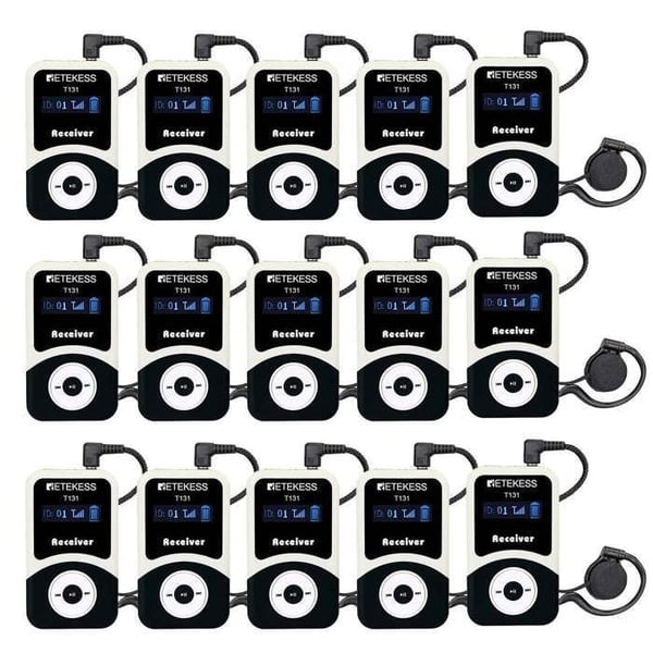 Retekess T131 Pager System, Mottagare Kompatibel med T130 Trådlöst Ljudguide System, Mikrofon för Fabrik, Möte (15 Pack)