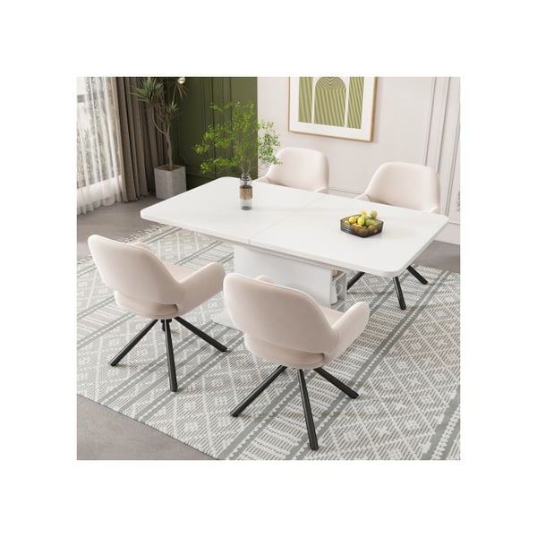 Matstol - MUVOE - Modern och stilren - Svängbar - Beige sammet - Med armstöd