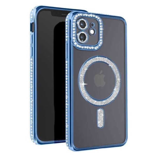 Diamantfodral till iPhone 12 - AVIZAR - Rhinestone Contour - Blå - MagSafe Protection