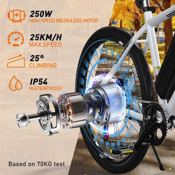 COLORWAY Sähköpyörä Valkoinen, 26" MTB Sähköpyörä Akkuavusteinen Sähköpyörä Irrotettavalla Akulla 36V 15Ah, Shimano 7 Vaihdetta