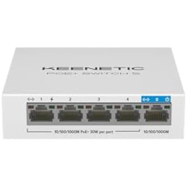 PoE+ Switch - KEENETIC - 5 porte - Intelligent strømforsyning - Nem installation - Statuslys