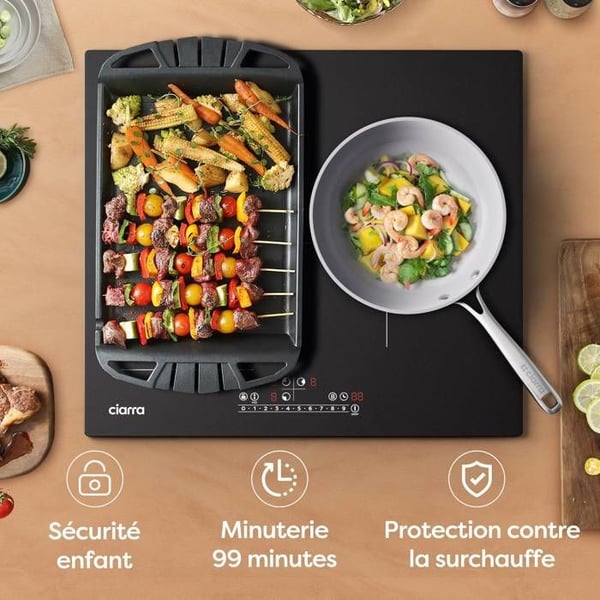 CIARRA Häll 3 brännare 6500W Boosters Zon Modulerbar 9 effektnivåer Induktionshäll 59cm CD3BFBIH