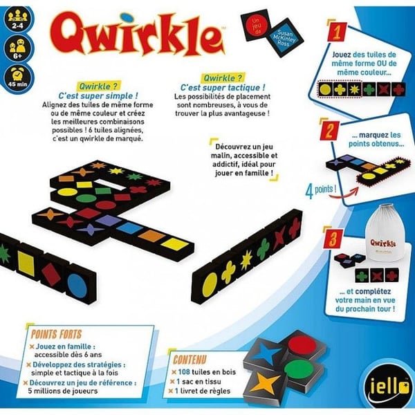strategi- och tankespel - IELLO - Qwirkle Ny Utgåva - familjespel - 2 till 4 spelare