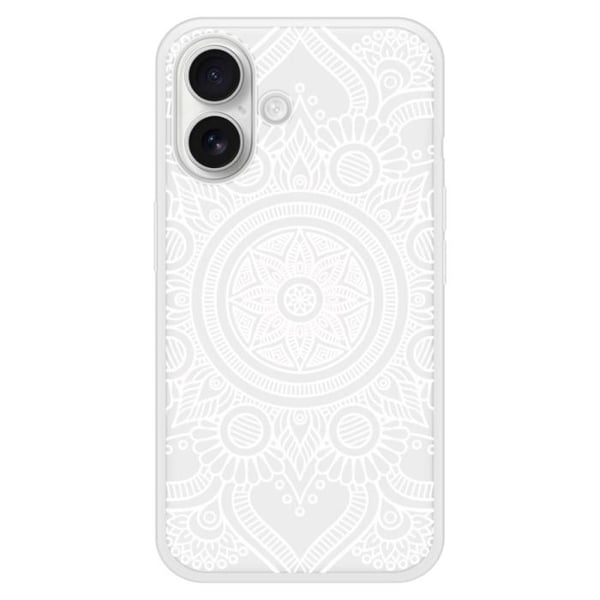 Förstärkt silikonfodral med tryck kompatibel med Apple iPhone 16 Plus Mandala vit